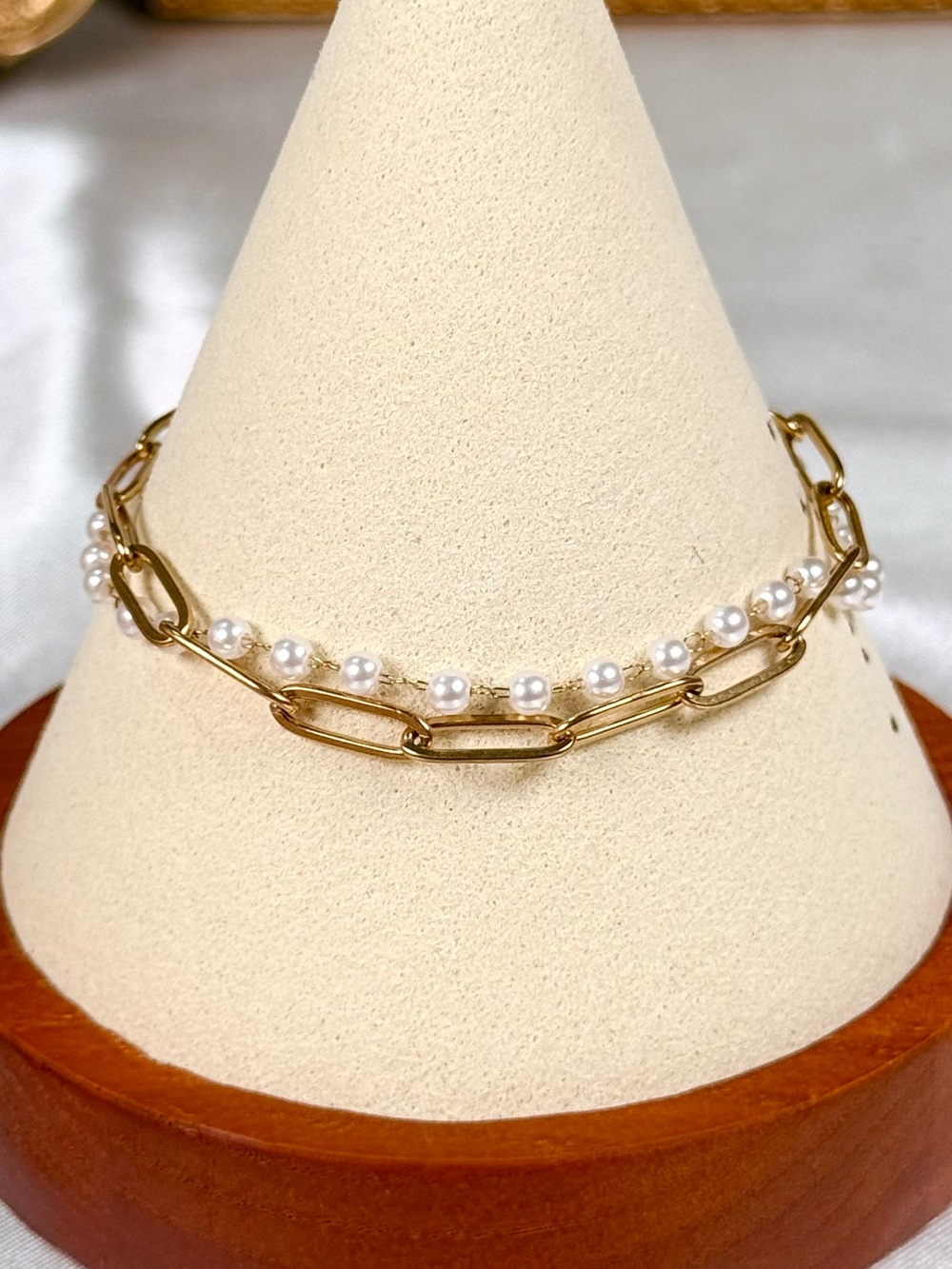 #184 Stainless Steel Faux Pearl & Rhinestone Bracelet Paper Clip